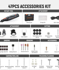 47 piece accessory set for Cordless Rotary Tool Kit With 8V 2.5Ah Battery 5 Speeds Up To 30000 RPM LED Work Light
