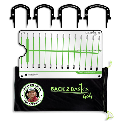 Dual Sided Golf Putting Mirror And Alignment Tool For Indoor Or Outdoor Practice on green lined surface with arc gates