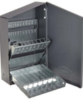 Front view of Drill America drill bit index/case, 1/16–1/2 in 64ths, 29 sizes, metal storage box.