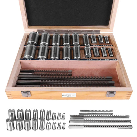 Pro Grade Keyway Broach Kit For Metalworking And Manufacturing, Rectangular Broaching Set With 5 Broaches, 18 Bushings, 7 Shims