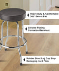 Swivel Bar Stool With Padded 14.5 Inch Seat For Garage And Shop, Heavy Duty Steel Frame With Chrome Plated Legs, Black