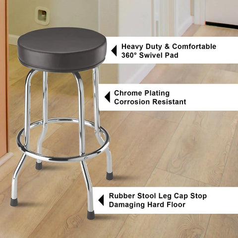 Swivel Bar Stool With Padded 14.5 Inch Seat For Garage And Shop, Heavy Duty Steel Frame With Chrome Plated Legs, Black