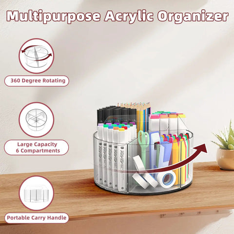 Clear Acrylic Marker Organizer With 360 Degree Rotating Pencil And Crayon Holder, 250 Piece Set on desk