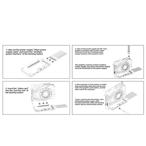 Step-by-step guide for setting up the Thunderbolt 4 eGPU Enclosure showing power and data connections.