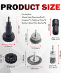 Product size illustration for No Sweat All In One Wheel Hub And Brake Rotor Cleaning Kit With Heavy Carbon Steel Wire Brushes.