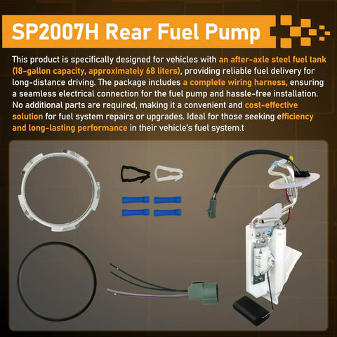 SP2007H Rear Fuel Pump with wiring kit and installation parts for after-axle steel fuel tank compatibility
