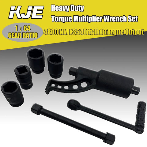 Heavy Duty Torque Multiplier Wrench Set With Cr V Sockets 1 5 16 To 1 5 8 Inch 4800 Nm Peak 3540 Ft Lb 1 64 Gear Ratio Lug Nut Remover For Semi Trucks RVs Workhorse Tool with sockets and handle