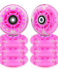 Light Up Inline Skate Wheels Set 60mm 64mm 68mm 70mm 72mm 76mm 80mm Pink LED Glow with ABEC7 Bearings