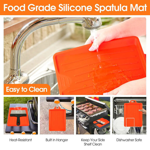 Person cleaning a heat-resistant Food Grade Silicone Spatula Mat under a sink faucet, part of an 18-piece cleaner set.