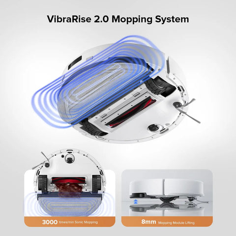 Robot Vacuum And Mop With 10,000 Pa Suction, 70 Day Self-Emptying Dock showing underside with sonic mopping and lifting features