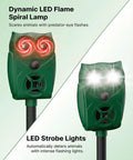 Ultrasonic Animal Repeller With Motion Sensor And LED Light 2 Pack Waterproof Outdoor Yard Deterrent, green stake-mounted unit