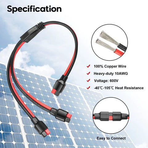 10AWG Anderson Y Splitter Cable For Solar Panels And Portable Power Stations Branch Parallel Adapter Copper Wire Heavy Duty