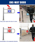 Heavy Duty Automatic Swing Gate With Bulletproof Metal Build And No Drama Crowd Control For Warehouses Retail Stores Libraries Smooth Auto Close Plus Left Opening Setup For Secure Access Solutions, one-way door with push entry and restricted exit.