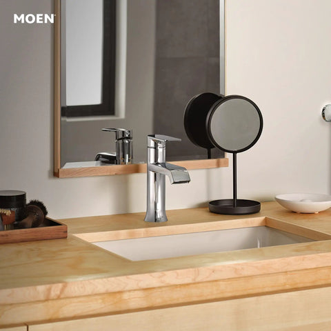 Genta Chrome Single Handle One Hole Modern Bathroom Faucet With Optional Deck Plate, high arc spout in modern bathroom