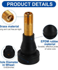 Close-up ST Shengtuo TR600HP tire valve stem; brass core, EPDM rubber seal, 0.453in hole, 1.71in length, pack of 5