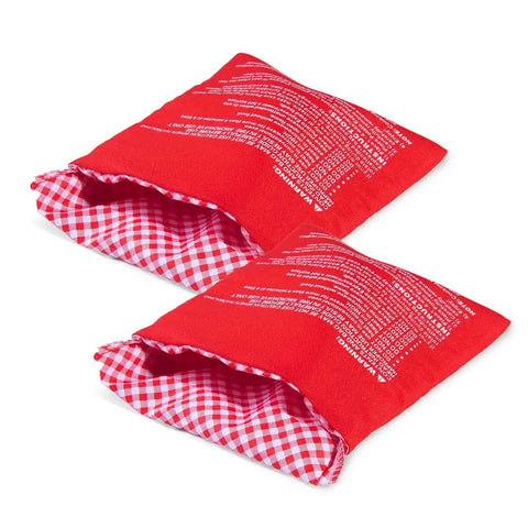 Two Pack Microwave Potato Bags Reusable Baked Potato Pouches Red For Potatoes Corn On The Cob Bread And More Durable High Heat Kitchen Must Have Quick Even Heating For Fast Dinners. Two red checkered kitchen pouches.