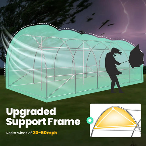 Walk In Greenhouse Tent Outdoor 20 By 10 By 6.6 Feet With Upgraded Galvanized Metal Frame Large Mesh Door And Zippered Screen Windows Winter Plant Tunnel 2 Stiffeners Easy Setup And Sturdy Garden Shelter