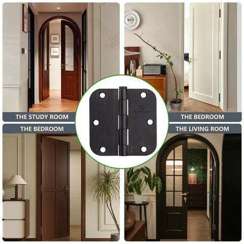 Oil Rubbed Bronze Interior Door Hinges 3.5 Inch with Five Eighths Inch Radius Corners Black Finish 12 Pack Durable Plain Bearing