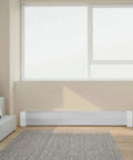 Installed 5 Ft Baseboard Heater Cover, Heavy Duty Steel Front Panel For Electric Heating Unit, Durable White Finish in bedroom.