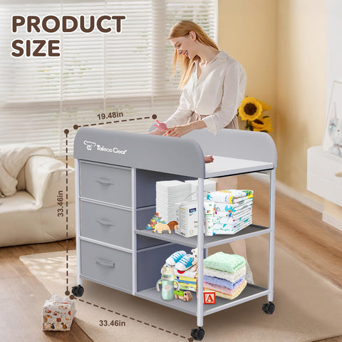 Must Have Portable Baby Changing Table With Waterproof Pad And Diaper Station Dresser Style Organizer With 3 Storage Baskets