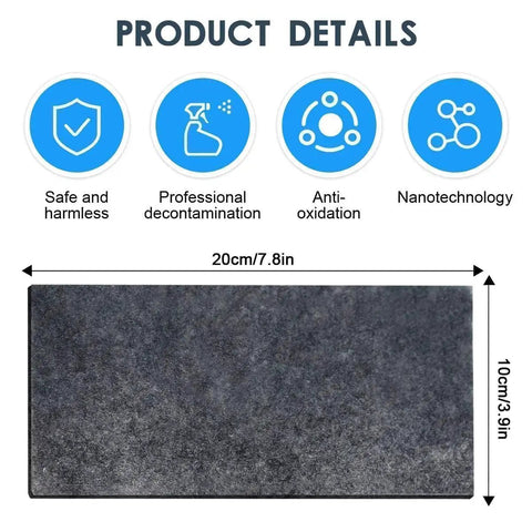 Close-up of 20cm x 10cm Nano Sparkle Cloth showcasing product details for Six Pack Nano Sparkle Car Scratch Remover Cloths For Easy Paint Repair And Water Spot Polishing Multi Purpose Nano Magic Cloth Set To Remove Scratches Stains Dirt And Bird Droppings On Auto Finishes.