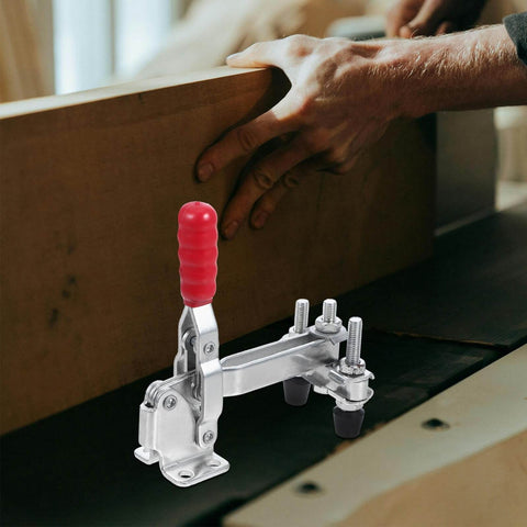 Two Pack Beefy Vertical Double Head Quick Release Welding Toggle Clamps Zinc Plated Iron Fixed Workholding Clamps in use