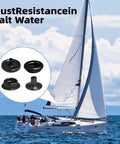 Stainless Steel Snap Fasteners Kit 320 Pieces Heavy Duty 15mm Press Studs For Clothes Bags Leather Boat Canvas Includes 80 Sets With Sockets Caps Female And Male Snaps 3 Tools Clear Storage Box Four Color Options shown with a sailing boat background.