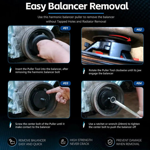 Using Gearhead Grade Harmonic Balancer Puller and Installation Tool Set for LS engines on a GM LS V8 engine crankshaft.