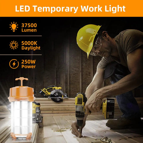 250W LED Work Light Super Bright Delivers 37500 Lumens High Bay Job Site Lighting With 5000K Daylight in use