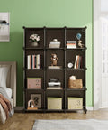 12 Cube Modular Closet Organizer With Rubber Mallet No Fuss Assembly, black shelves, home storage with books and decor pieces.