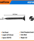 Heavy Duty Workhorse 6 X 1 1/4 Fine Thread Drywall Screws Self Tapping Phillips Drive, black phosphate, 1350 pcs