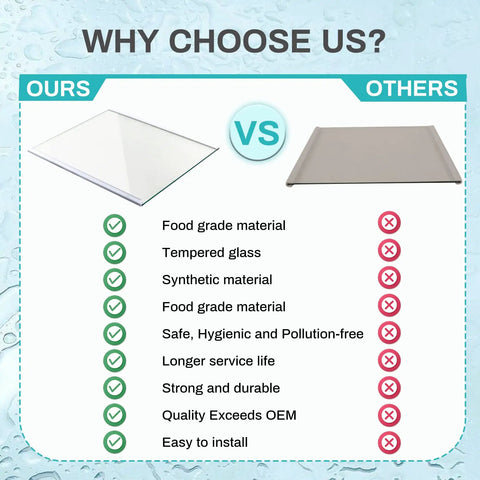 Comparison chart showcasing benefits of Freezer Glass Shelf For Whirlpool KitchenAid And Ikea Fridge Side By Side Refrigerators Fits WRS571CIHZ00.