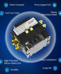 24 VAC 2-Pole 40 Amp HVAC Contactor with silver alloy contacts and heavy duty silicon steel core in flame retardant housing.