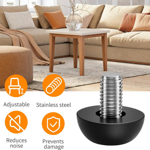 Close-up of 8 Pack M8 Thread Adjustable Leveling Feet Kit For Outdoor Furniture, Stainless Steel, in living room setting