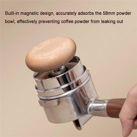 Dope Espresso Coffee Tamper Set With Self Leveling Distributor And Wdt Tool For Dead On Puck Prep Calibrated 58 Mm Pro Grade Tamper with wooden handle.