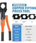 Hydraulic Copper Tubing Press Tool Kit With One Half Inch, Three Quarter Inch And One Inch Propress Fittings Plus Copper Tubing Cutter And Chamfer Tool For Quick, Leak Free Plumbing Jobs with three die sets.