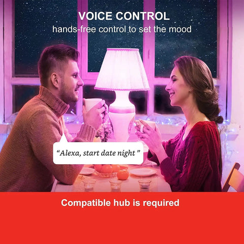 Couple using RGB Color Changing Smart Bulbs That Work With Alexa And Google Home 3 Pack Starter Kit With Smart Switch A19 E26