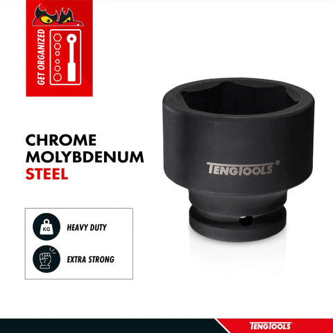 90mm 1 Inch Drive 6 Point Metric Shallow Chrome Molybdenum Impact Socket with black phosphate finish for mechanics