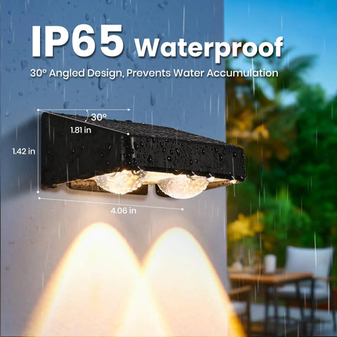 Outdoor Solar Fence Lights 16 Pack With 9 Color Options And 11 Modes 50 Lumens Brighter LED Focus Lens IP65 Waterproof mounted on wall