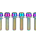 Pack of 6 rainbow titanium bike stem bolts with washers