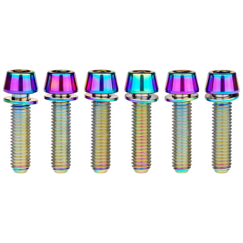 Pack of 6 rainbow titanium bike stem bolts with washers