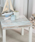 Small table with beechwood self adhesive decorative film featuring a wood grain finish in a living room setting