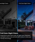 2K QHD Outdoor Security Camera With 24 Hour Recording, demonstrating starlight color night vision vs normal night vision on a house