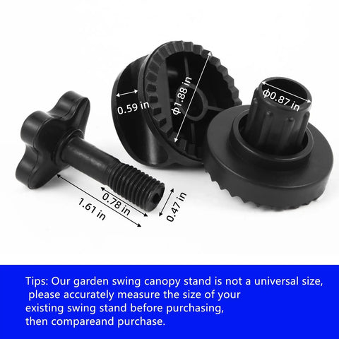 Replacement Plastic Canopy Fittings For Outdoor Porch Swing Frame Attachments Durable Weatherproof No Tools Needed 2 Pack shown with measurements