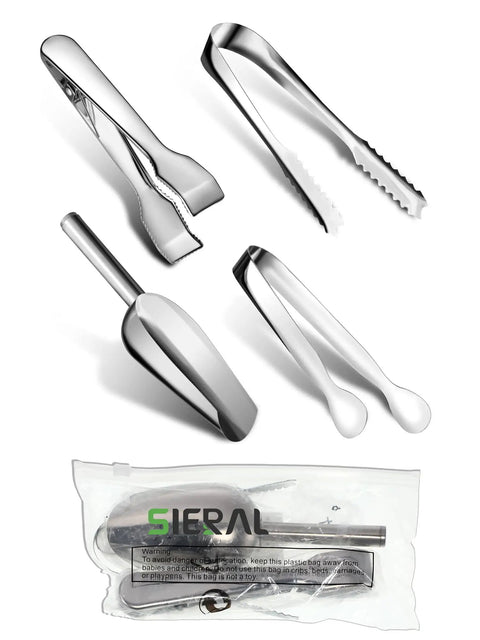 Four Piece Ice Tongs And Scoop Set For Ice Bucket Kit Stainless Steel Serving Tongs Sugar Cube Tongs and Shovel