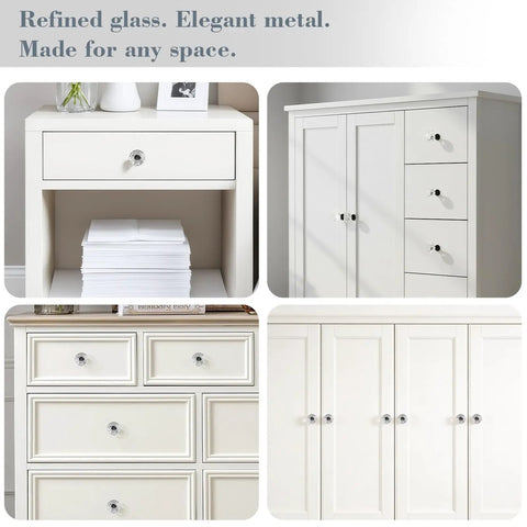 Crystal Cabinet Knobs Set 50 Pack for Dresser, 1-3/16 Inch Diamond Glass Pulls showcased on white furniture