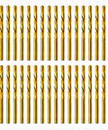 Shop Rated Drywall Knockout Bits 1 8 Inch Titanium Spiral Saw Bits Rotary Tool Guide For Gypsum Sheetrock And Plywood Electrical Hole Punches 50 Pack displaying gold drill bits arranged in rows.