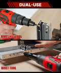 Top Tier Cordless Rivet Gun With Dual 26V Batteries And Fast Charger For Pulling Steel Aluminum Rivets On RV Boats Downspouts And Auto Repairs Automatically Setting Sizes, dual-use