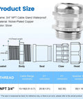 Heavy Duty Four Pack Nickel Plated Copper Waterproof Cable Glands IP68 Built To Last Adjustable Glands With Gaskets And Locknut