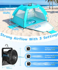 All In One Baby Beach Tent With Solar Powered Cooling Fan UPF 50 UV Protection Portable Sun Shade Canopy for infants on beach